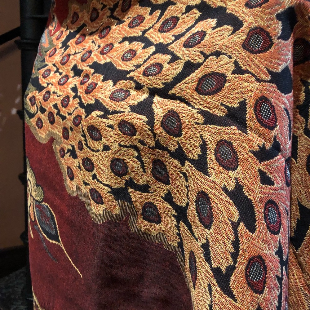Vintage style burgundy peacock pashmina shawl